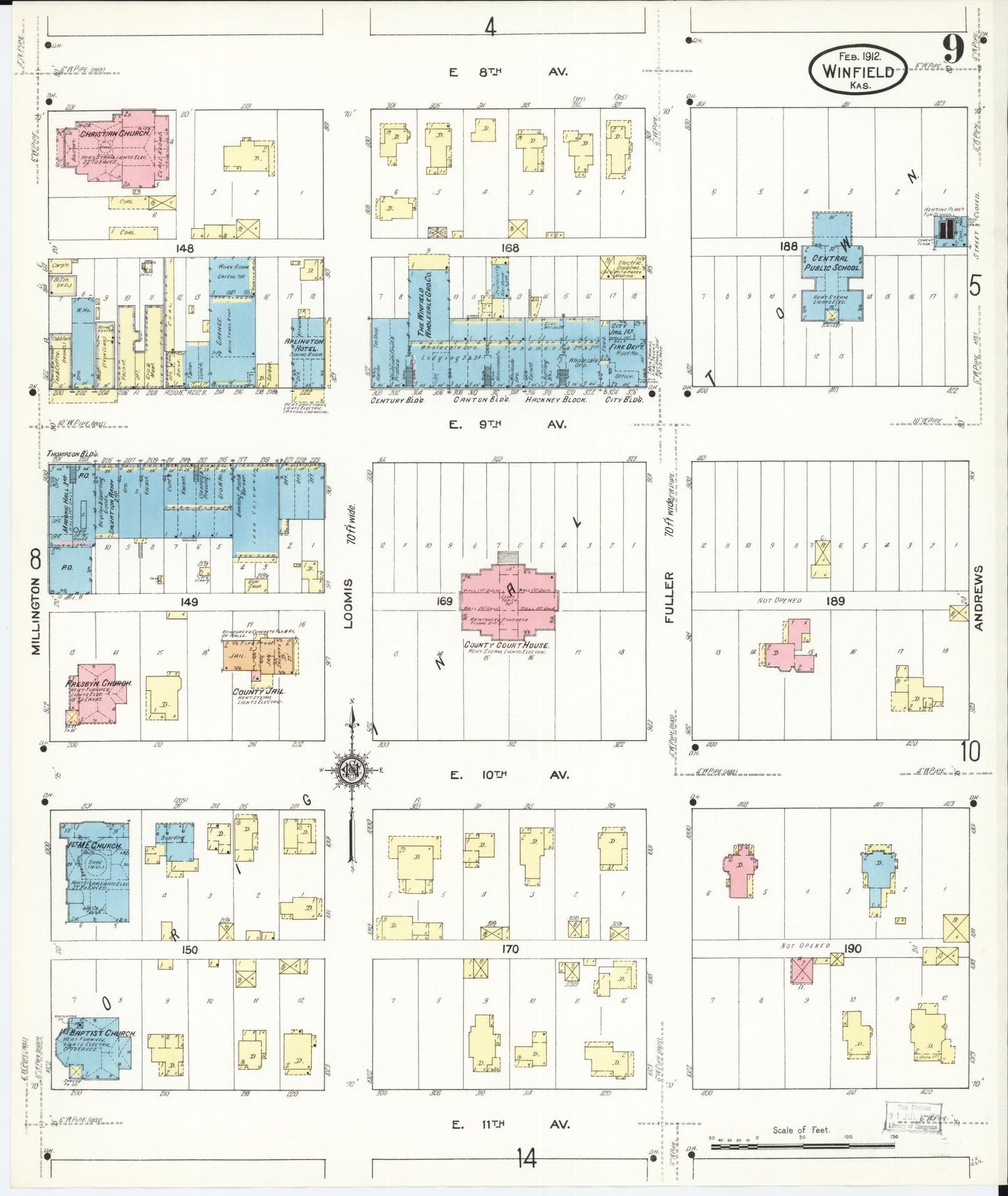 Sanborn Fire Insurance Map from Winfield, Cowley County, Kansas (1912), Sheet #0009 - Historic Sanborn Fire Insurance Map Print, vintage old map wall art, antique decor, genealogy gift, Kansas Kansas map