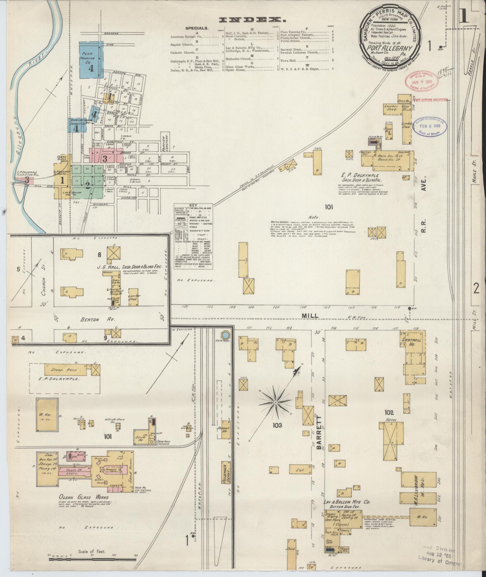 Sanborn Fire Insurance Map from Port Allegany, McKean County, Pennsylvania (1897), Sheet #0001 - Complete Map Set gallery image, historic Sanborn map, vintage wall art, Pennsylvania Pennsylvania
