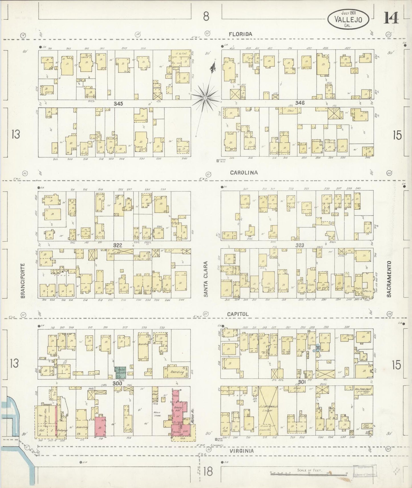 Sanborn Fire Insurance Map from Vallejo, Solano County, California (1901), Sheet #0014 - Complete Map Set gallery image, historic Sanborn map, vintage wall art, California California