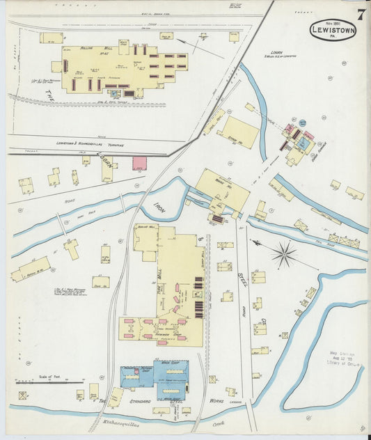 Sanborn Fire Insurance Map from Lewistown, Mifflin County, Pennsylvania (1891), Sheet #0007 - Historic Sanborn Fire Insurance Map Print, vintage old map wall art, antique decor, genealogy gift, Pennsylvania Pennsylvania map