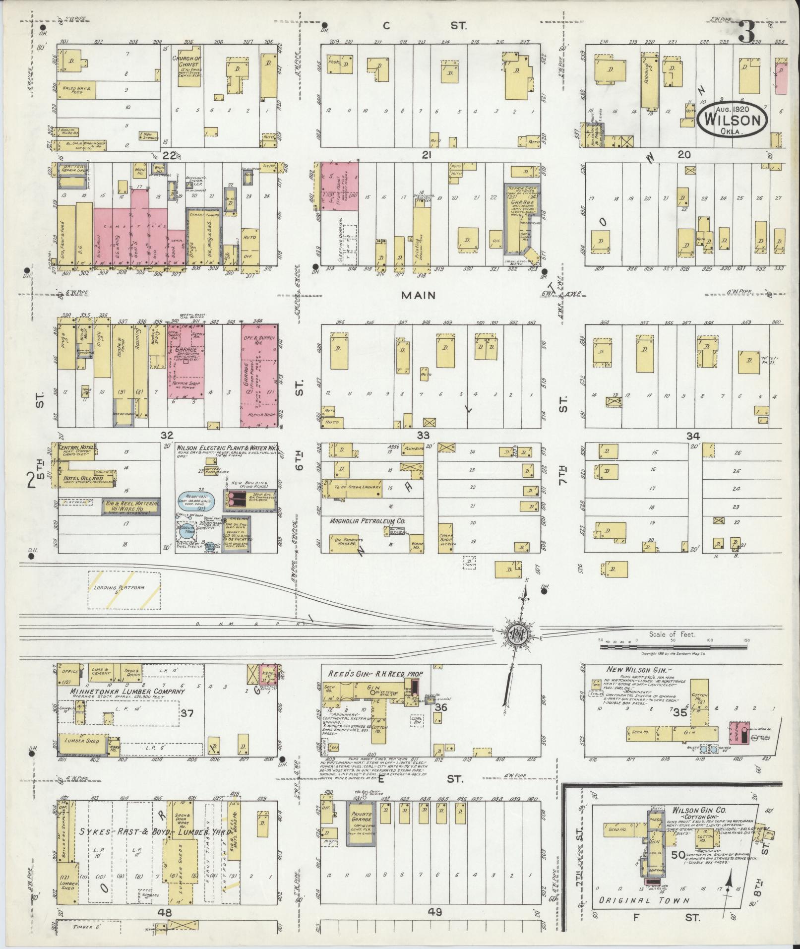 Sanborn Fire Insurance Map from Wilson, Carter County, Oklahoma (1920), Sheet #0003 - Complete Map Set gallery image, historic Sanborn map, vintage wall art, Oklahoma Oklahoma