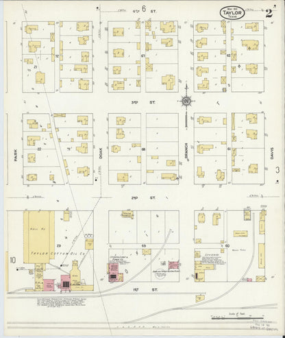 Sanborn Fire Insurance Map from Taylor, Williamson County, Texas (1912), Sheet #0002 - Complete Map Set gallery image, historic Sanborn map, vintage wall art, Texas Texas