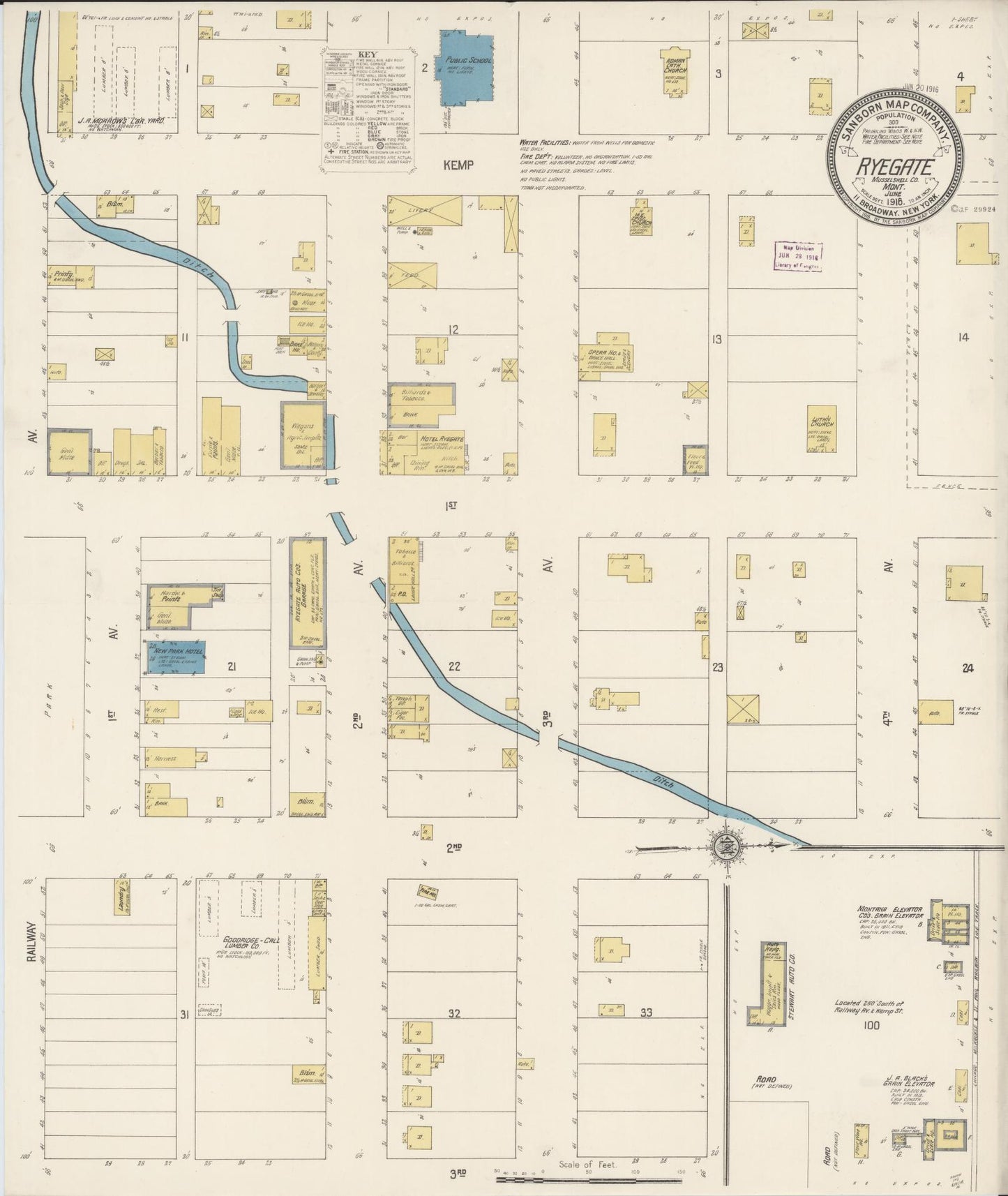 Sanborn Fire Insurance Map from Ryegate, Golden Valley County, Montana (1916), Sheet #0001 - Historic Sanborn Fire Insurance Map Print, vintage old map wall art, antique decor, genealogy gift, Montana Montana map