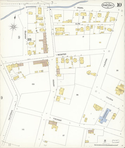 Sanborn Fire Insurance Map from Monterey, Monterey County, California (1905), Sheet #0010 - Historic Sanborn Fire Insurance Map Print, vintage old map wall art, antique decor, genealogy gift, California California map