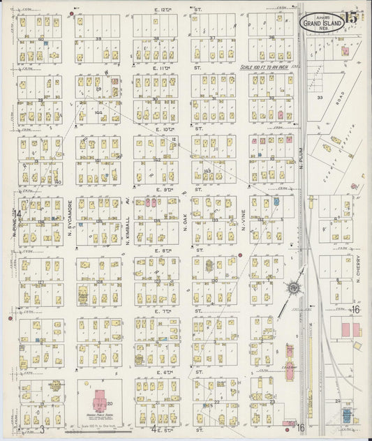 Sanborn Fire Insurance Map from Grand Island, Hall County, Nebraska (1915), Sheet #0015 - Historic Sanborn Fire Insurance Map Print, vintage old map wall art, antique decor, genealogy gift, Nebraska Nebraska map