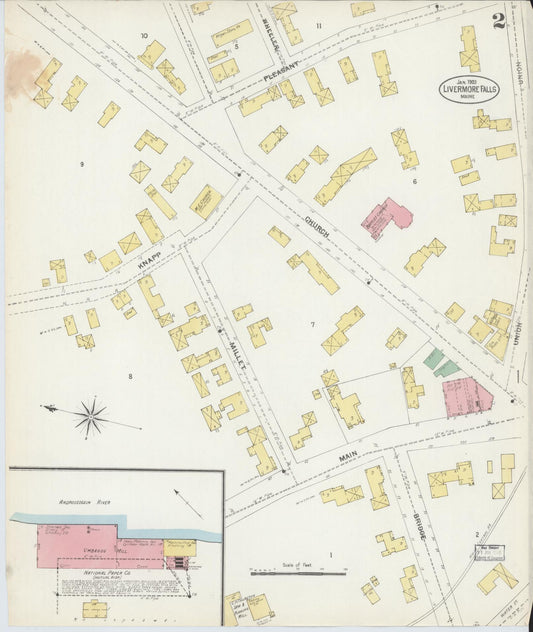 Sanborn Fire Insurance Map from Livermore Falls, Androscoggin County, Maine (1903), Sheet #0002 - Historic Sanborn Fire Insurance Map Print, vintage old map wall art, antique decor, genealogy gift, Maine Maine map