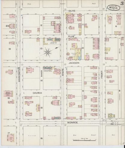 Sanborn Fire Insurance Map from Media, Delaware County, Pennsylvania (1887), Sheet #0003 - Historic Sanborn Fire Insurance Map Print, vintage old map wall art, antique decor, genealogy gift, Pennsylvania Pennsylvania map