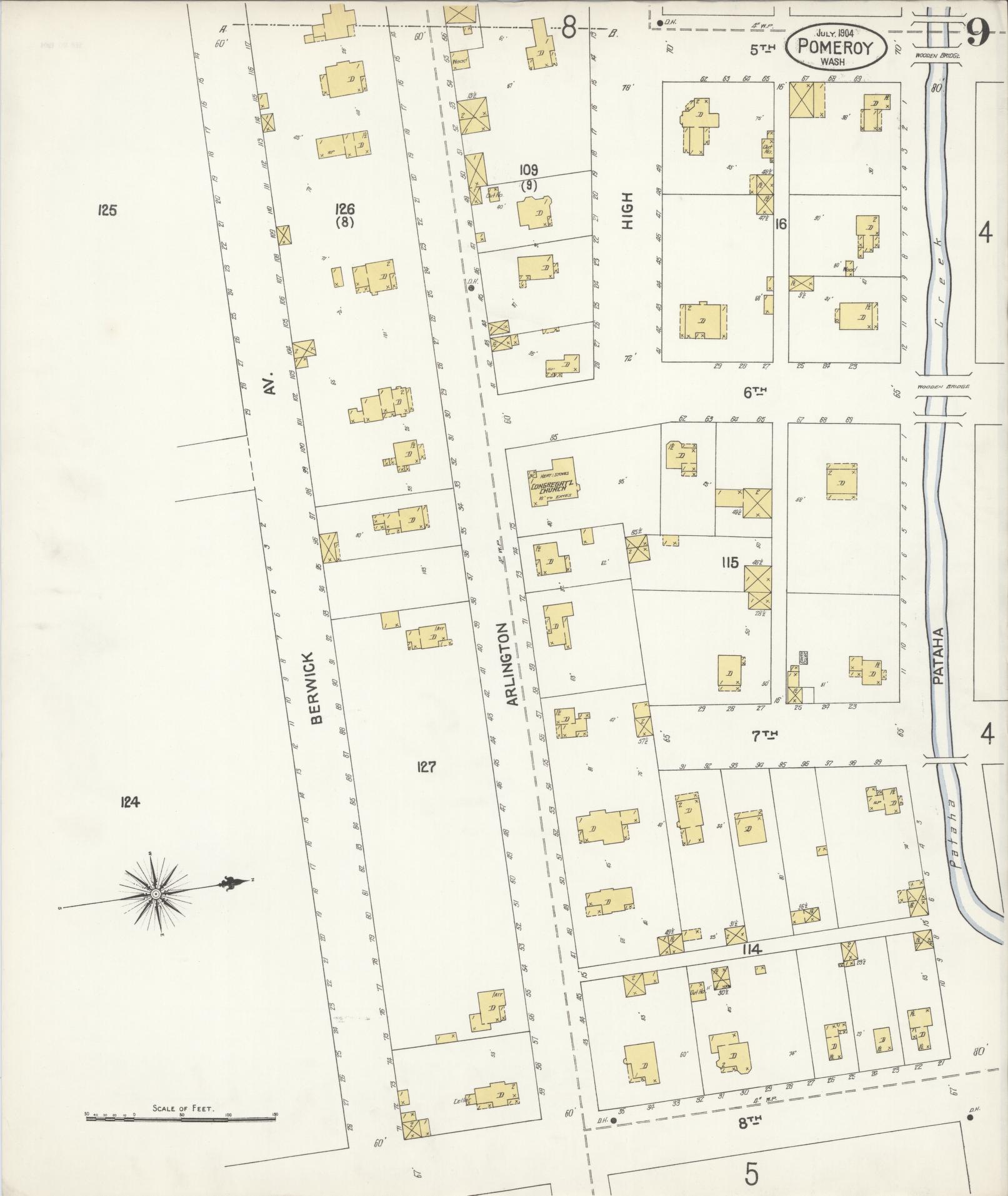 Sanborn Fire Insurance Map from Pomeroy, Garfield County, Washington (1904), Sheet #0009 - Complete Map Set gallery image, historic Sanborn map, vintage wall art, Washington Washington
