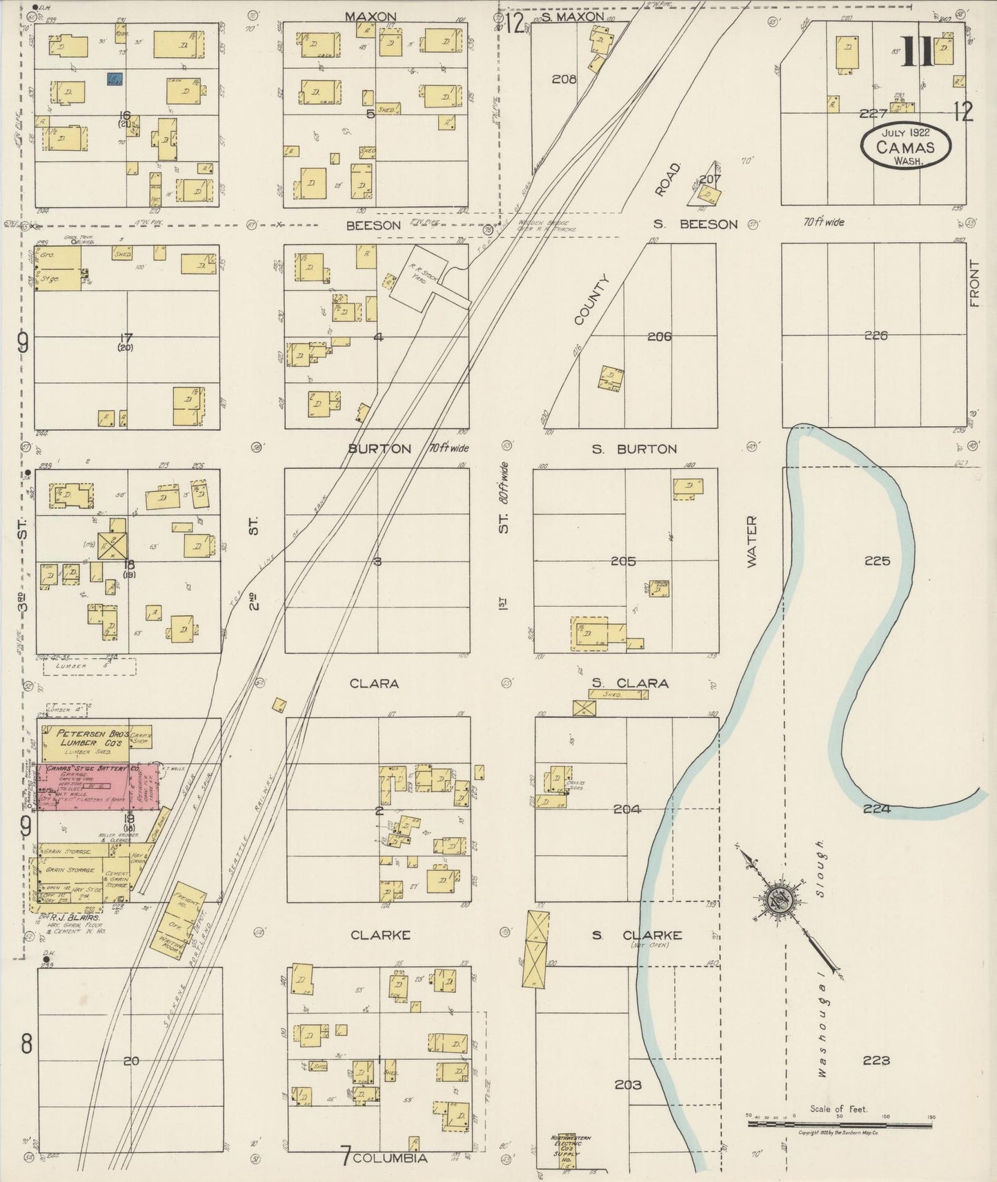 Sanborn Fire Insurance Map from Camas, Clark County, Washington (1922), Sheet #0011 - Complete Map Set gallery image, historic Sanborn map, vintage wall art, Washington Washington
