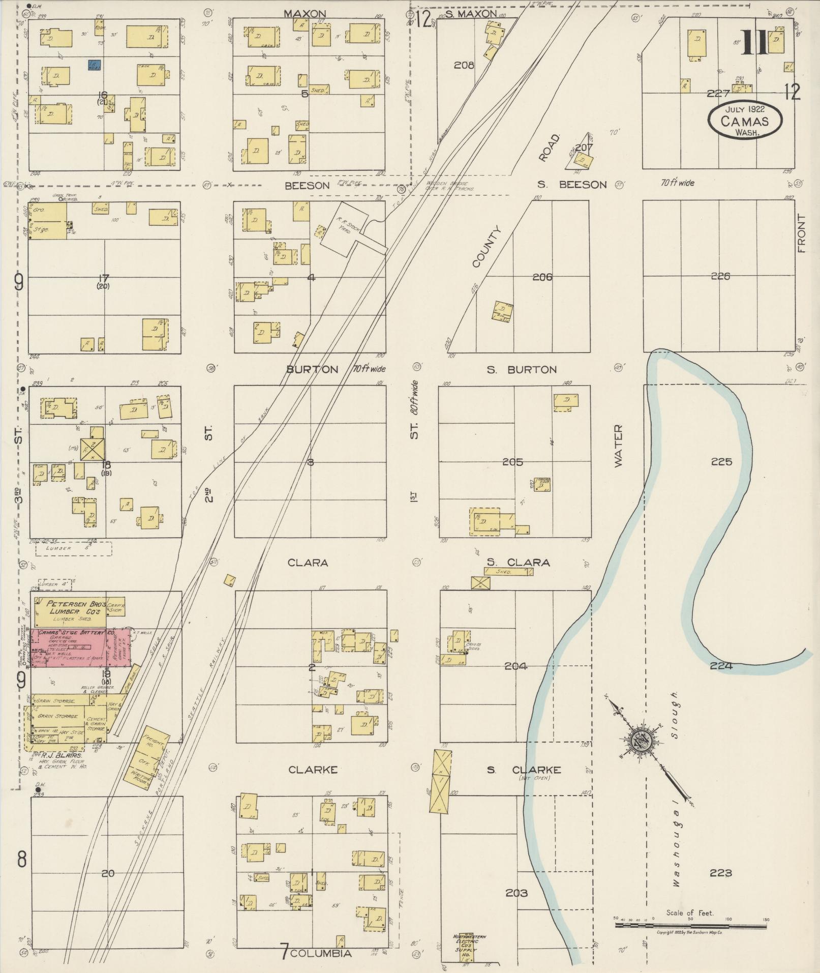 Sanborn Fire Insurance Map from Camas, Clark County, Washington (1922), Sheet #0011 - Complete Map Set gallery image, historic Sanborn map, vintage wall art, Washington Washington