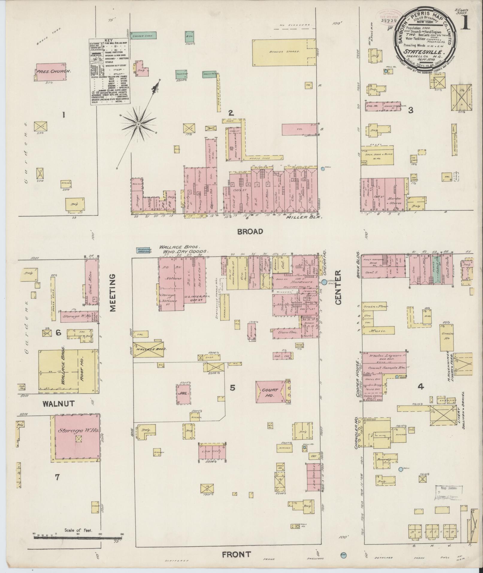 Sanborn Fire Insurance Map from Statesville, Iredell County, North Carolina (1890), Sheet #0001 - Historic Sanborn Fire Insurance Map Print, vintage old map wall art, antique decor, genealogy gift, North Carolina North Carolina map
