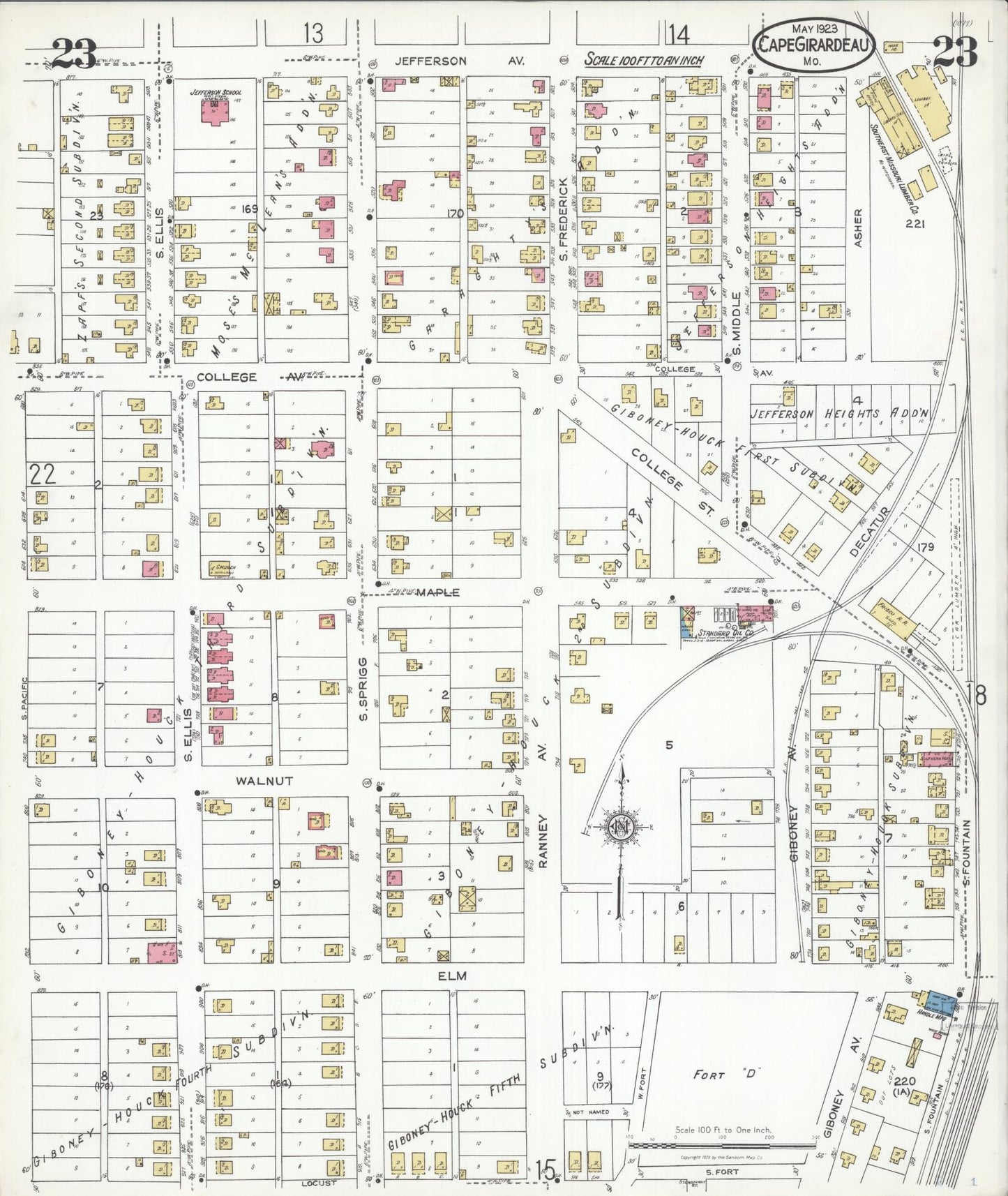 Sanborn Fire Insurance Map from Cape Girardeau, Cape Girardeau County, Missouri (1923), Sheet #0023 - Complete Map Set gallery image, historic Sanborn map, vintage wall art, Missouri Missouri