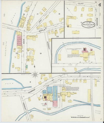 Sanborn Fire Insurance Map from Naugatuck, New Haven County, Connecticut (1892), Sheet #0004 - Complete Map Set gallery image, historic Sanborn map, vintage wall art, Connecticut Connecticut