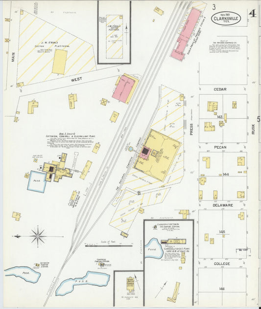 Sanborn Fire Insurance Map from Clarksville, Red River County, Texas (1901), Sheet #0004 - Historic Sanborn Fire Insurance Map Print, vintage old map wall art, antique decor, genealogy gift, Texas Texas map