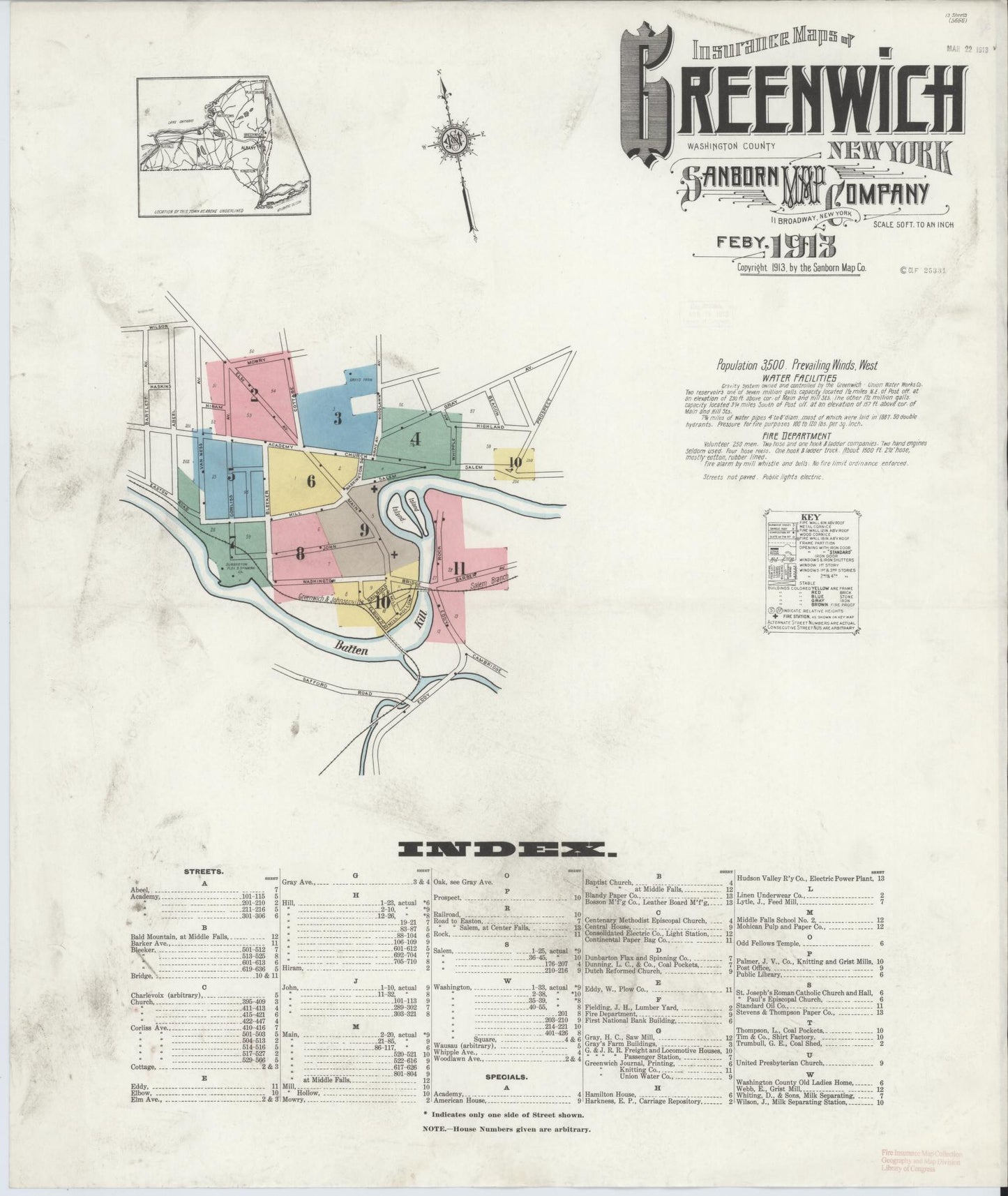 Sanborn Fire Insurance Map from Greenwich, Washington County, New York. (1913) – Historic Sanborn Fire Insurance Map Print