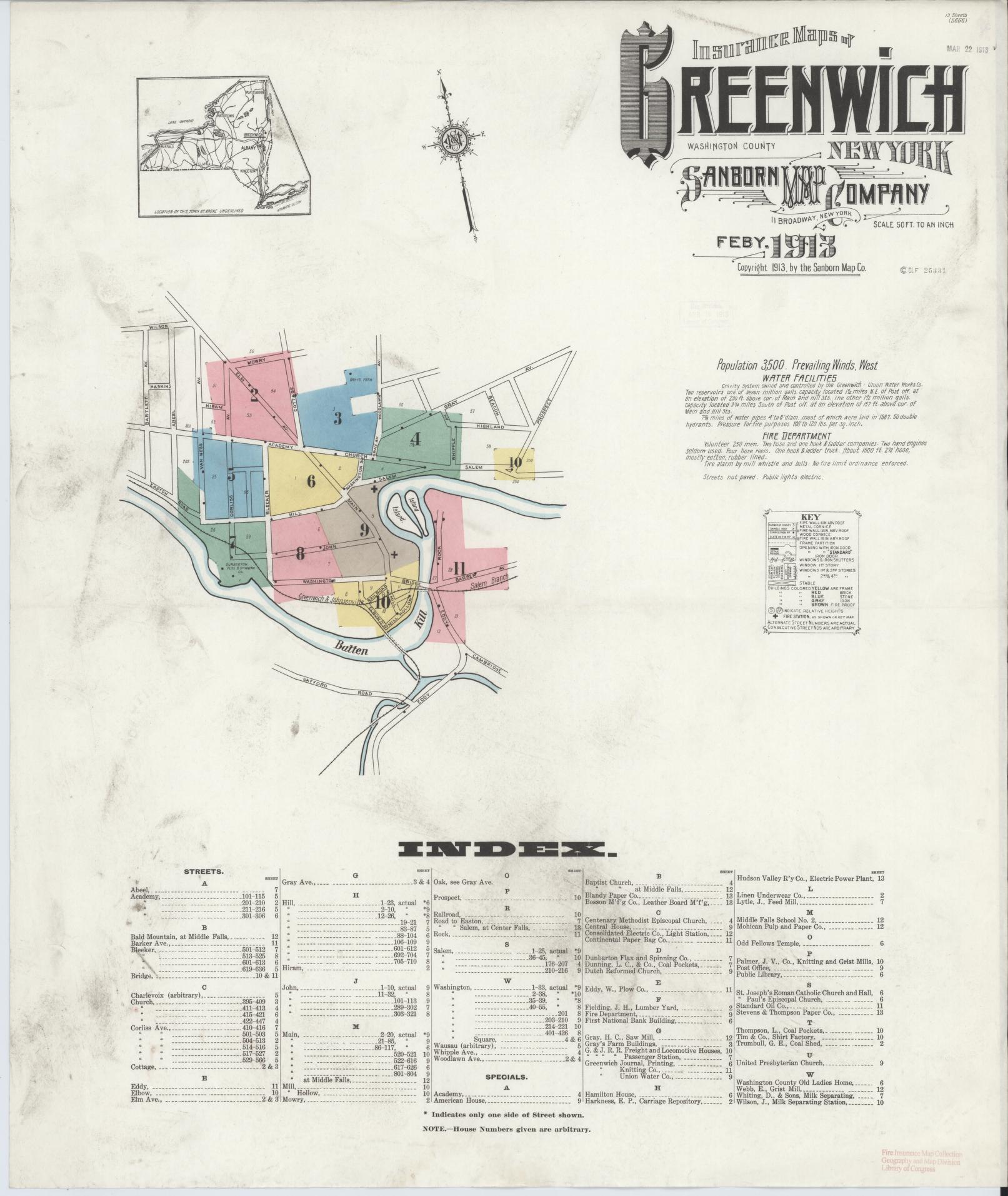 Sanborn Fire Insurance Map from Greenwich, Washington County, New York. (1913) – Historic Sanborn Fire Insurance Map Print
