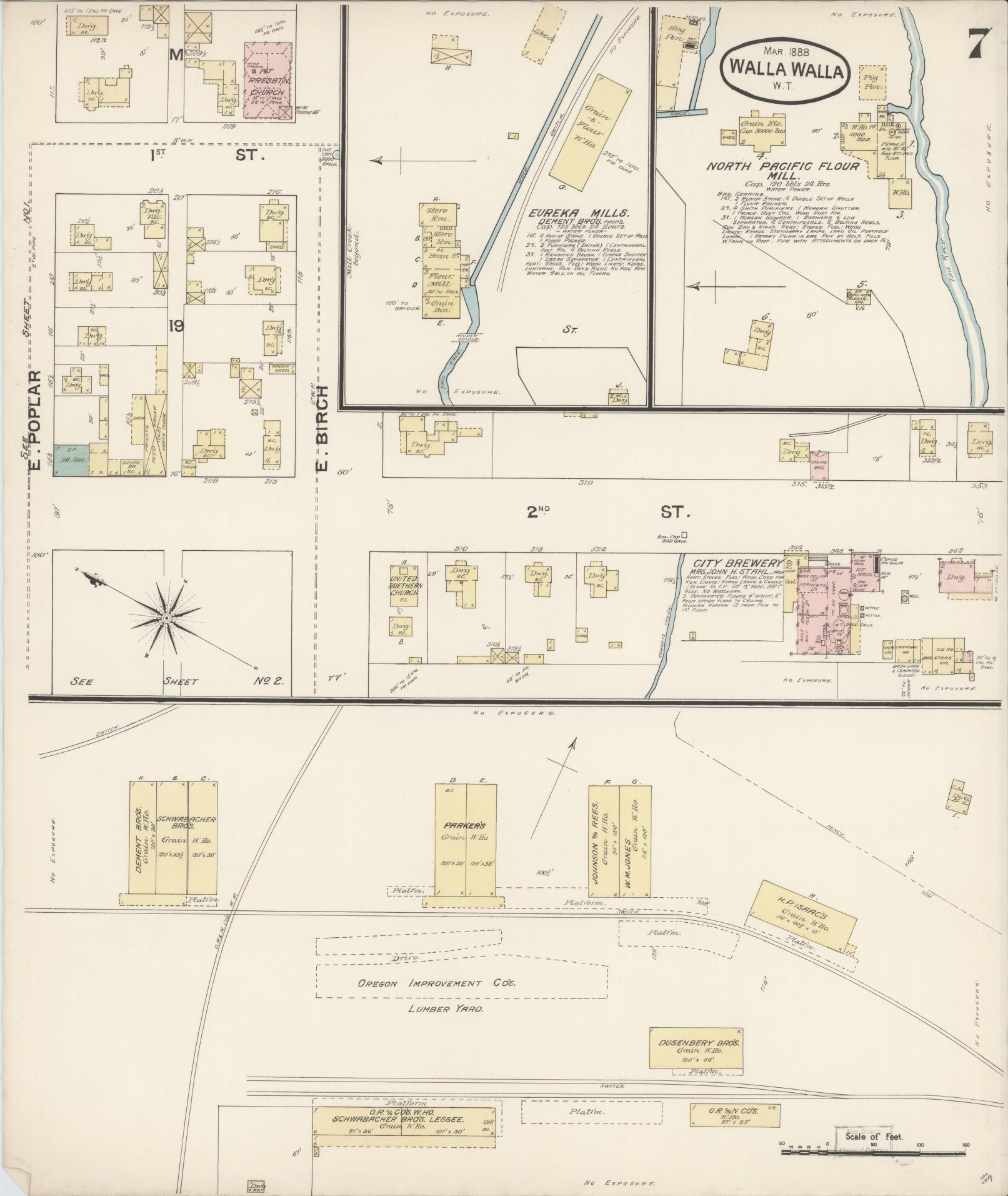 Sanborn Fire Insurance Map from Walla Walla, Walla Walla County, Washington (1888), Sheet #0007 - Complete Map Set gallery image, historic Sanborn map, vintage wall art, Washington Washington
