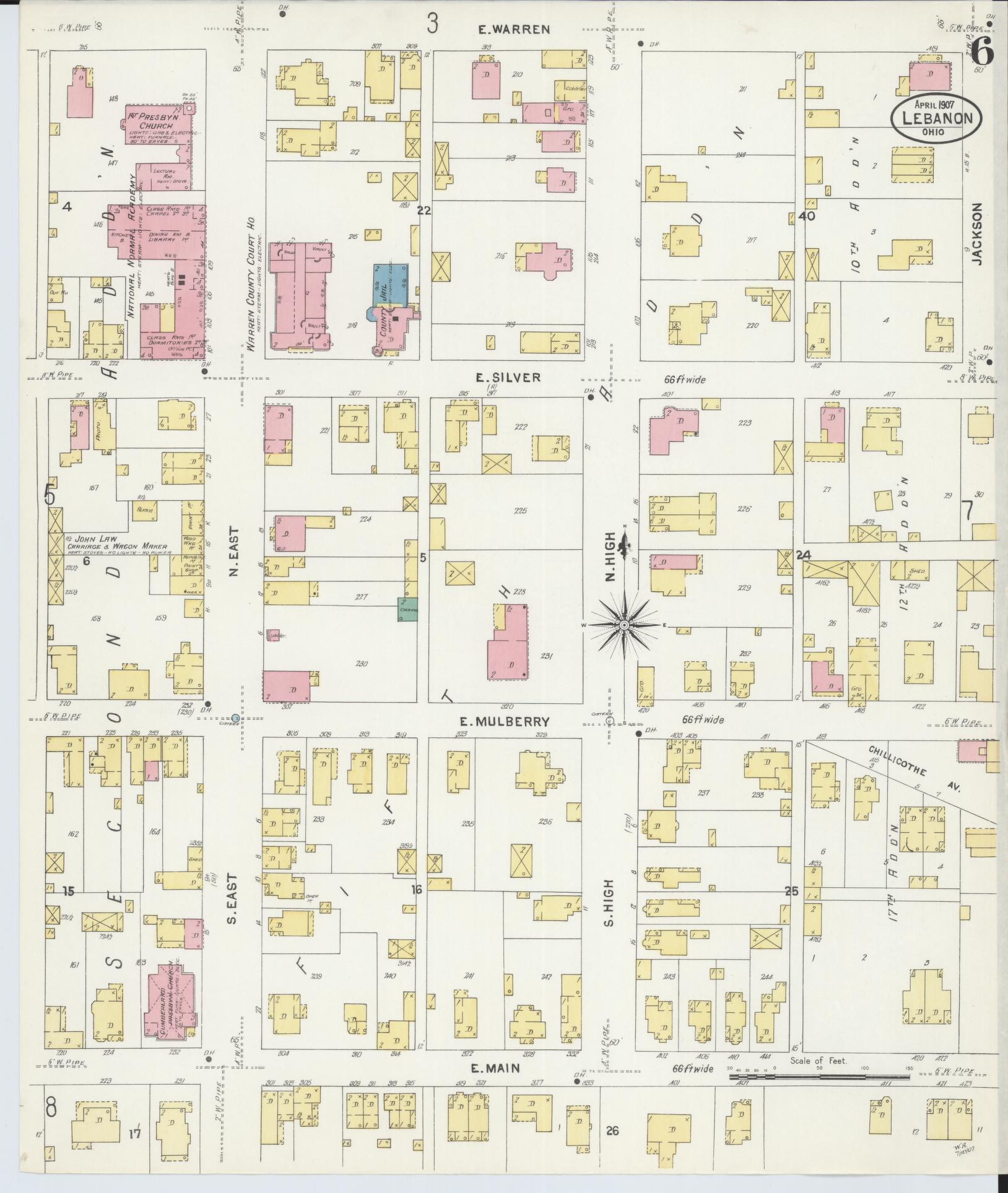 Sanborn Fire Insurance Map from Lebanon, Warren County, Ohio (1907), Sheet #0006 - Complete Map Set gallery image, historic Sanborn map, vintage wall art, Ohio Ohio