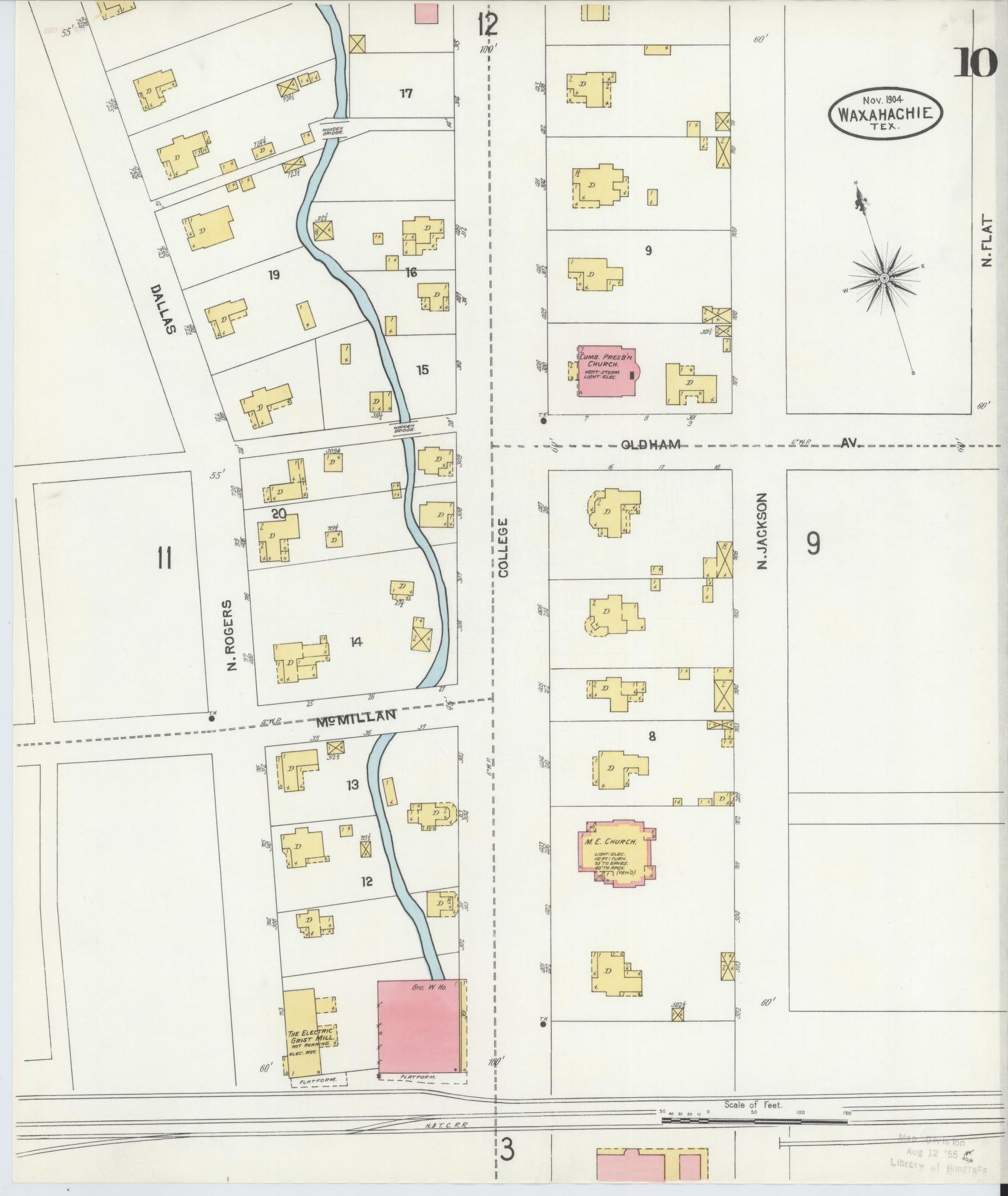 Sanborn Fire Insurance Map from Waxahachie, Ellis County, Texas (1904), Sheet #0010 - Historic Sanborn Fire Insurance Map Print, vintage old map wall art, antique decor, genealogy gift, Texas Texas map