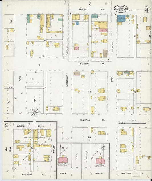 Sanborn Fire Insurance Map from Gunnison, Gunnison County, Colorado (1902), Sheet #0004 - Historic Sanborn Fire Insurance Map Print, vintage old map wall art, antique decor, genealogy gift, Colorado Colorado map
