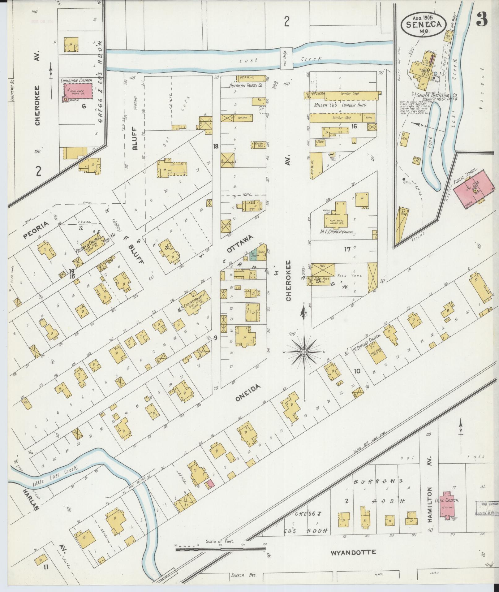 Sanborn Fire Insurance Map from Seneca, Newton County, Missouri (1905), Sheet #0003 - Historic Sanborn Fire Insurance Map Print, vintage old map wall art, antique decor, genealogy gift, Missouri Missouri map