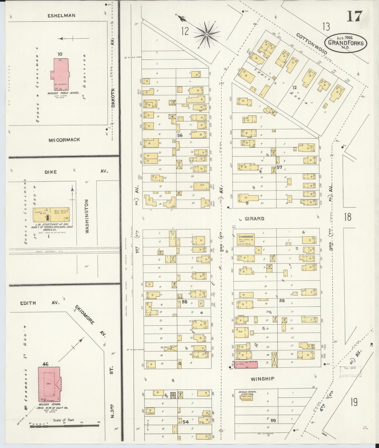Sanborn Fire Insurance Map from Grand Forks, Grand Forks County, North Dakota (1906), Sheet #0017 - Complete Map Set gallery image, historic Sanborn map, vintage wall art, North Dakota North Dakota
