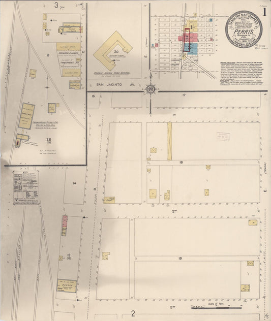 Sanborn Fire Insurance Map from Perris, Riverside County, California (1914), Sheet #0001 - Complete Map Set gallery image, historic Sanborn map, vintage wall art, California California