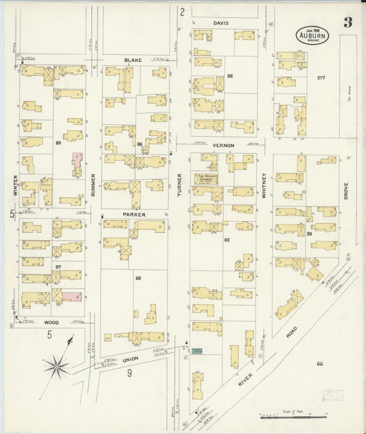 Sanborn Fire Insurance Map from Auburn, Androscoggin County, Maine (1908), Sheet #0003 - Historic Sanborn Fire Insurance Map Print, vintage old map wall art, antique decor, genealogy gift, Maine Maine map
