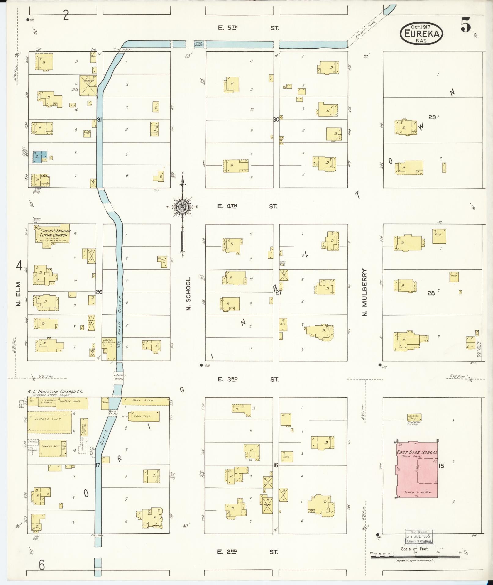 Sanborn Fire Insurance Map from Eureka, Greenwood County, Kansas (1917), Sheet #0005 - Historic Sanborn Fire Insurance Map Print, vintage old map wall art, antique decor, genealogy gift, Kansas Kansas map