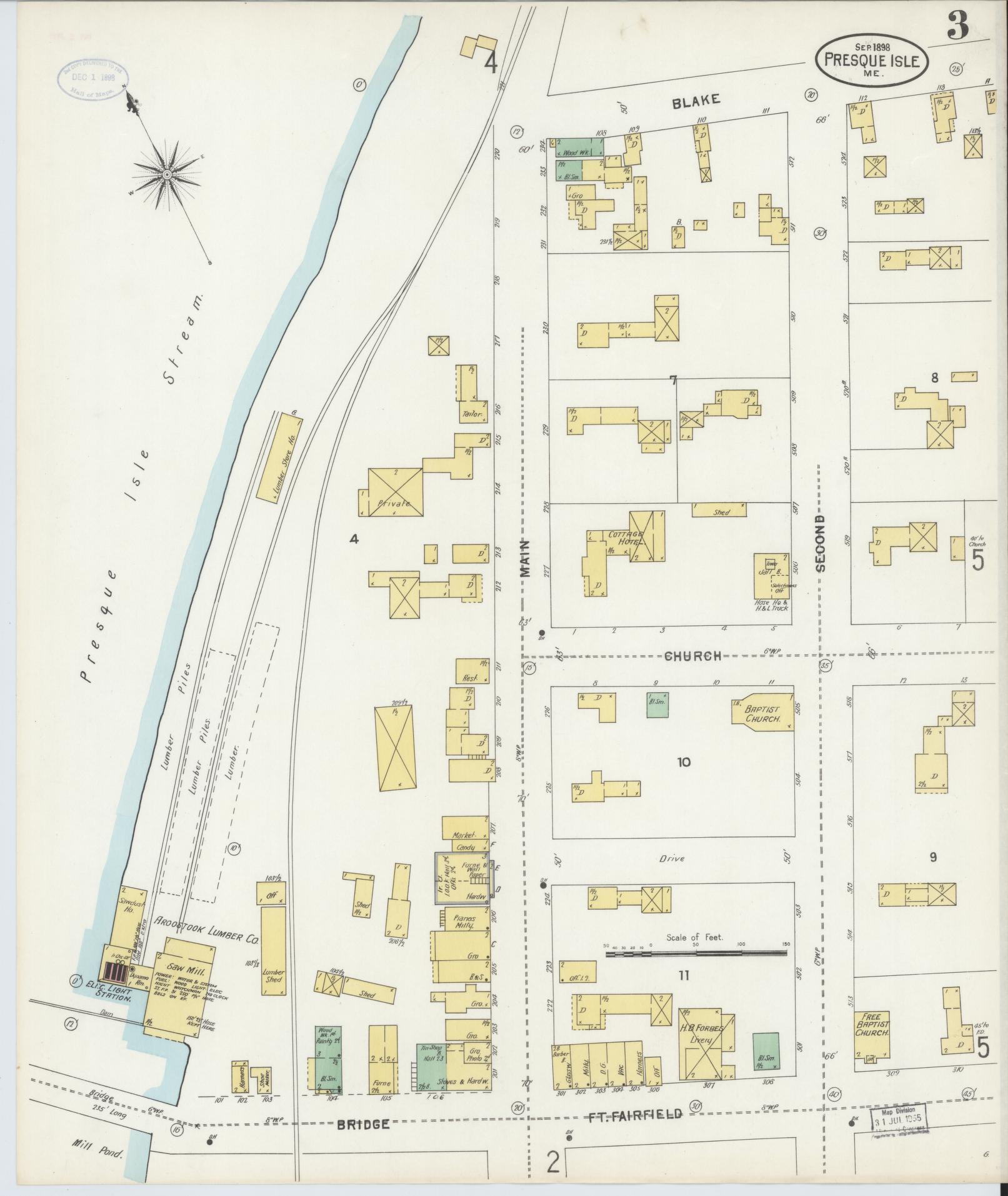 Sanborn Fire Insurance Map from Presque Isle, Aroostook County, Maine (1898), Sheet #0003 - Complete Map Set gallery image, historic Sanborn map, vintage wall art, Maine Maine