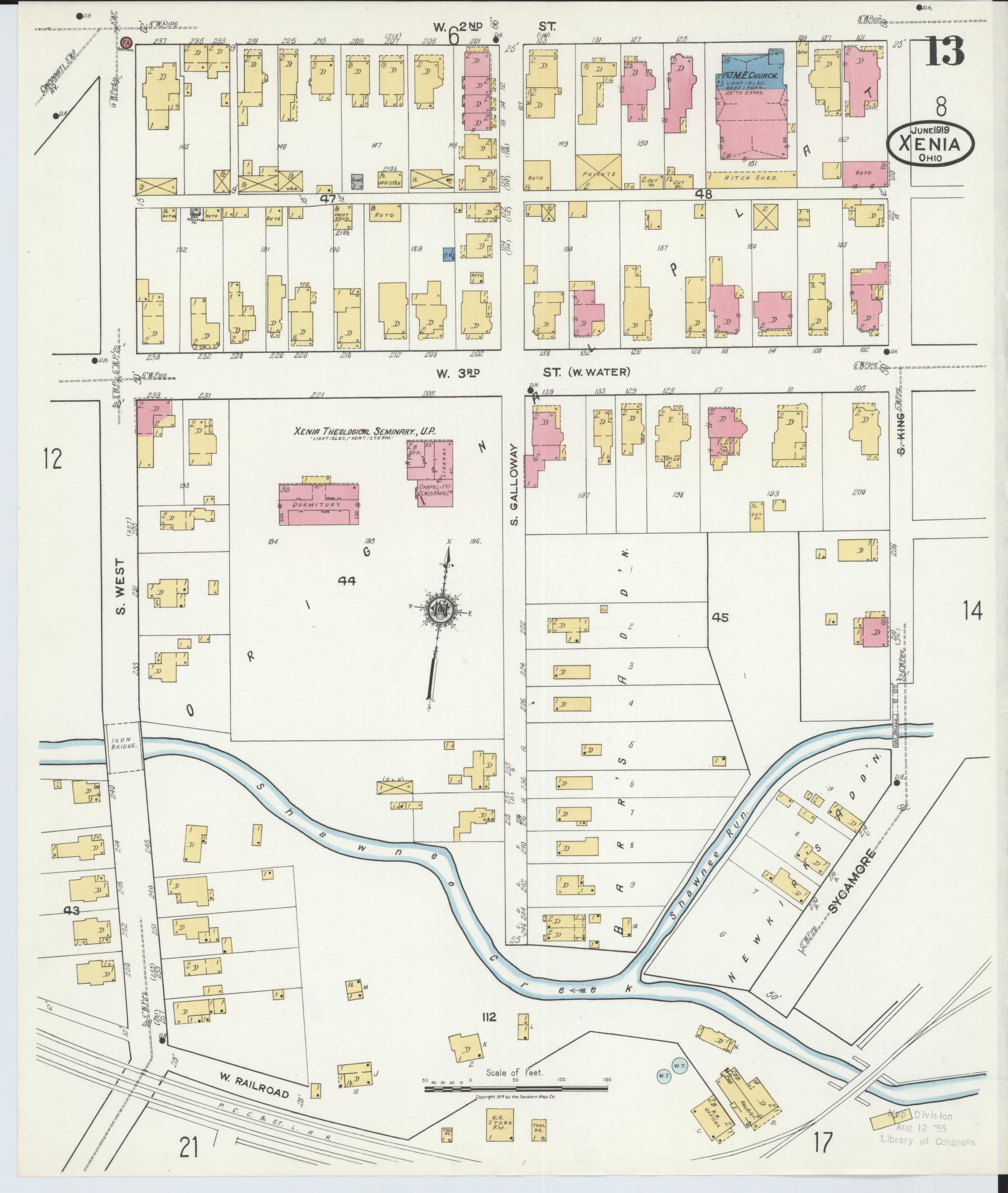 Sanborn Fire Insurance Map from Xenia, Greene County, Ohio (1919), Sheet #0013 - Complete Map Set gallery image, historic Sanborn map, vintage wall art, Ohio Ohio