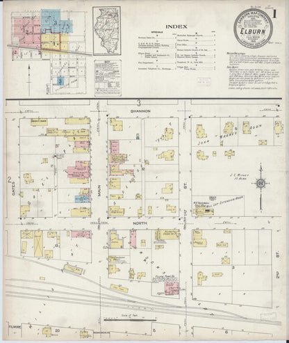 Sanborn Fire Insurance Map from Elburn, Kane County, Illinois (1914), Sheet #0001 - Historic Sanborn Fire Insurance Map Print, vintage old map wall art, antique decor, genealogy gift, Illinois Illinois map