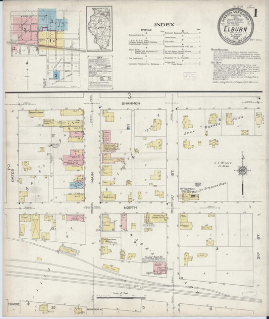 Sanborn Fire Insurance Map from Elburn, Kane County, Illinois (1914), Sheet #0001 - Historic Sanborn Fire Insurance Map Print, vintage old map wall art, antique decor, genealogy gift, Illinois Illinois map