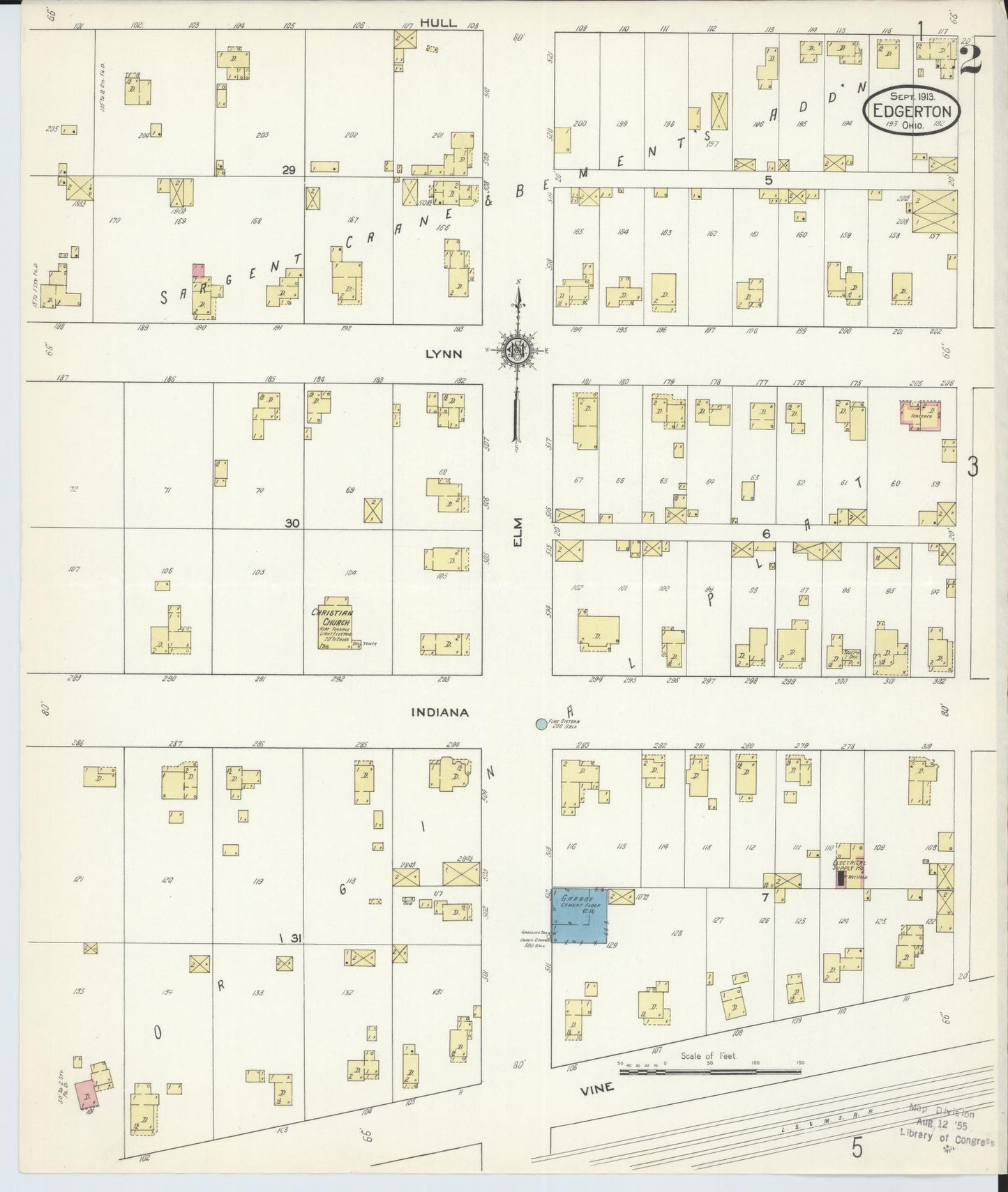 Sanborn Fire Insurance Map from Edgerton, Williams County, Ohio (1913), Sheet #0002 - Historic Sanborn Fire Insurance Map Print, vintage old map wall art, antique decor, genealogy gift, Ohio Ohio map