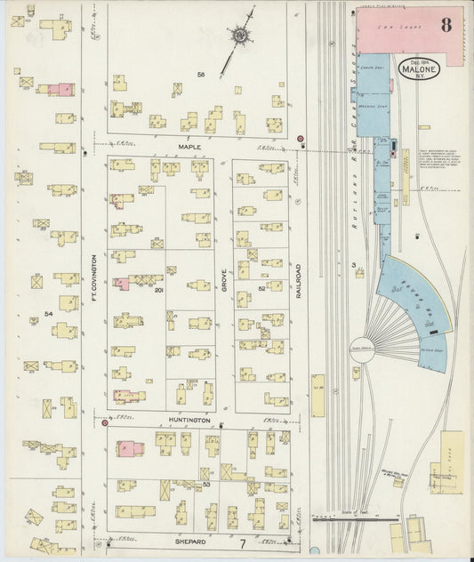 Sanborn Fire Insurance Map from Malone, Franklin County, New York (1914), Sheet #0008 - Historic Sanborn Fire Insurance Map Print, vintage old map wall art, antique decor, genealogy gift, New York New York map