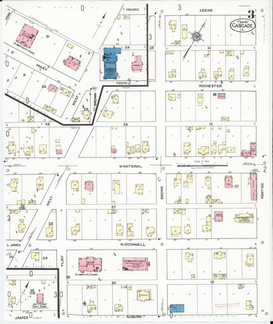 Sanborn Fire Insurance Map from Cascade, Dubuque and Jones Counties, Iowa (1921), Sheet #0003 - Historic Sanborn Fire Insurance Map Print, vintage old map wall art