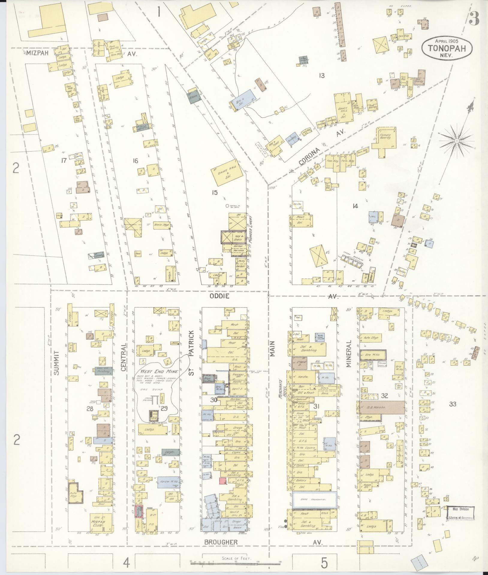 Sanborn Fire Insurance Map from Tonopah, Nye County, Nevada (1905), Sheet #0003 - Complete Map Set gallery image, historic Sanborn map, vintage wall art, Nevada Nevada
