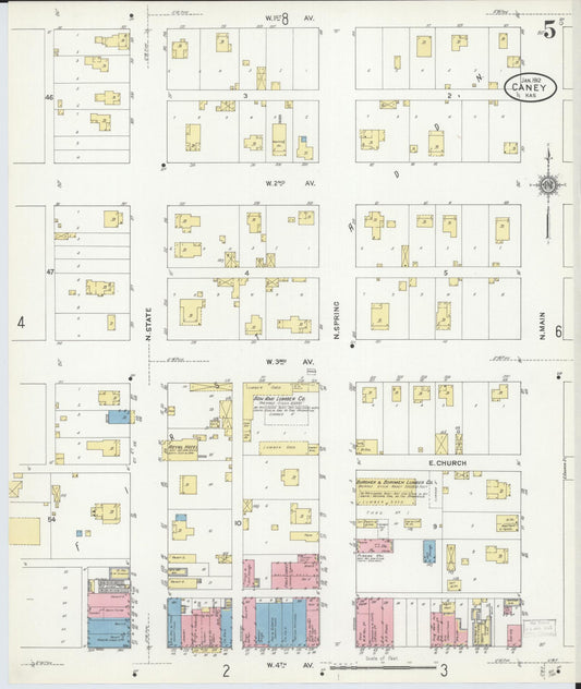Sanborn Fire Insurance Map from Caney, Montgomery County, Kansas (1912), Sheet #0005 - Historic Sanborn Fire Insurance Map Print, vintage old map wall art, antique decor, genealogy gift, Kansas Kansas map