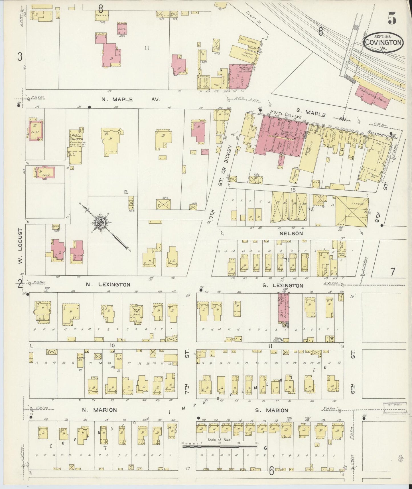 Sanborn Fire Insurance Map from Covington, Independent Cities, Virginia (1913), Sheet #0005 - Complete Map Set gallery image, historic Sanborn map, vintage wall art, Virginia Virginia