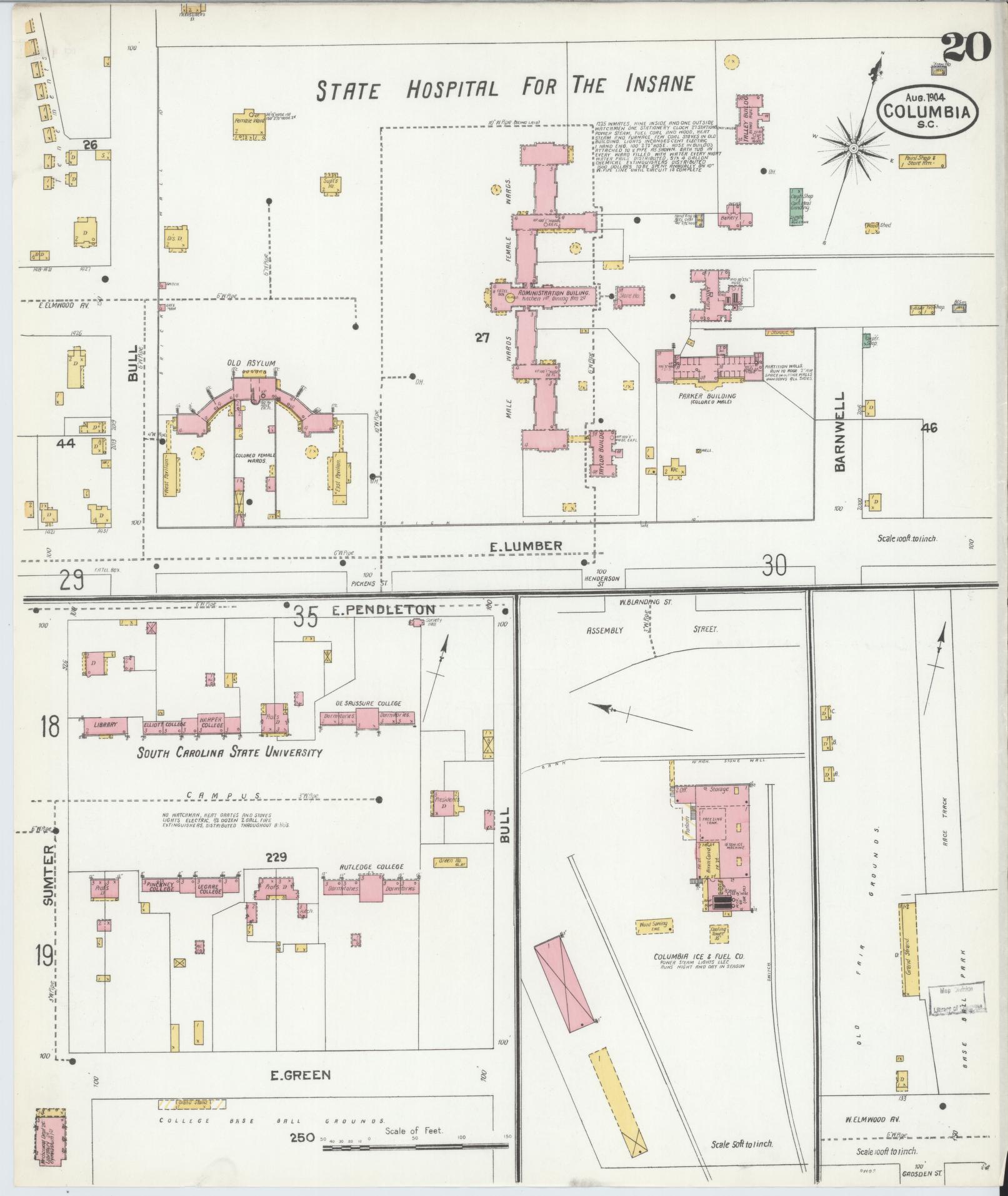 Sanborn Fire Insurance Map from Columbia, Richland County, South Carolina (1904), Sheet #0020 - Historic Sanborn Fire Insurance Map Print, vintage old map wall art, antique decor, genealogy gift, South Carolina South Carolina map