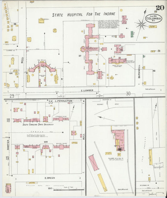 Sanborn Fire Insurance Map from Columbia, Richland County, South Carolina (1904), Sheet #0020 - Historic Sanborn Fire Insurance Map Print, vintage old map wall art, antique decor, genealogy gift, South Carolina South Carolina map