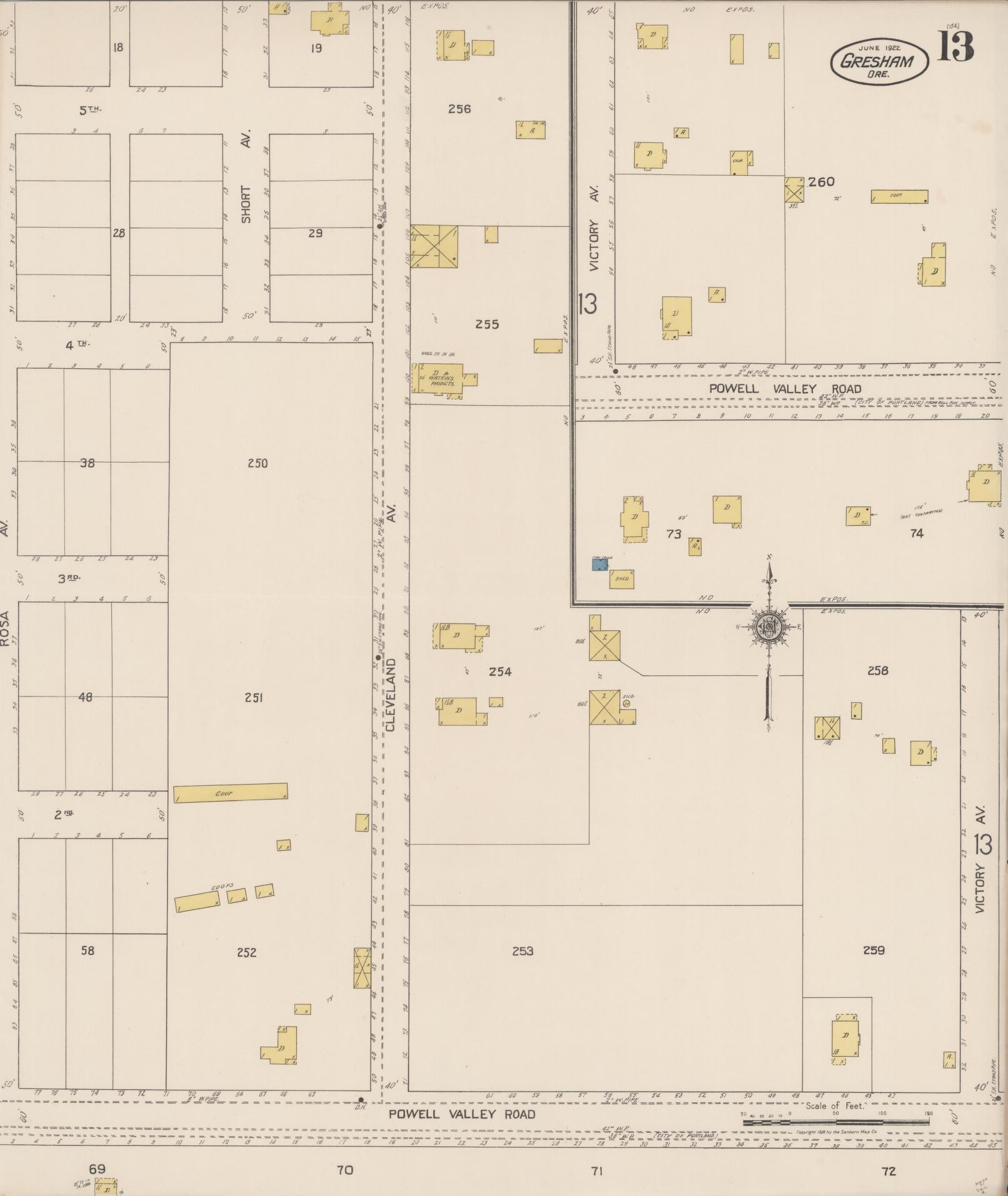 Sanborn Fire Insurance Map from Gresham, Multnomah County, Oregon (1922), Sheet #0013 - Complete Map Set gallery image, historic Sanborn map, vintage wall art, Oregon Oregon