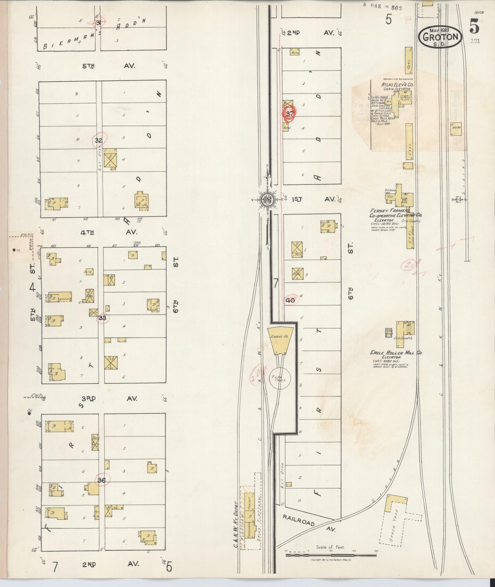 Sanborn Fire Insurance Map from Groton, Brown County, South Dakota (1930), Sheet #0005 - Historic Sanborn Fire Insurance Map Print, vintage old map wall art, antique decor, genealogy gift, South Dakota South Dakota map