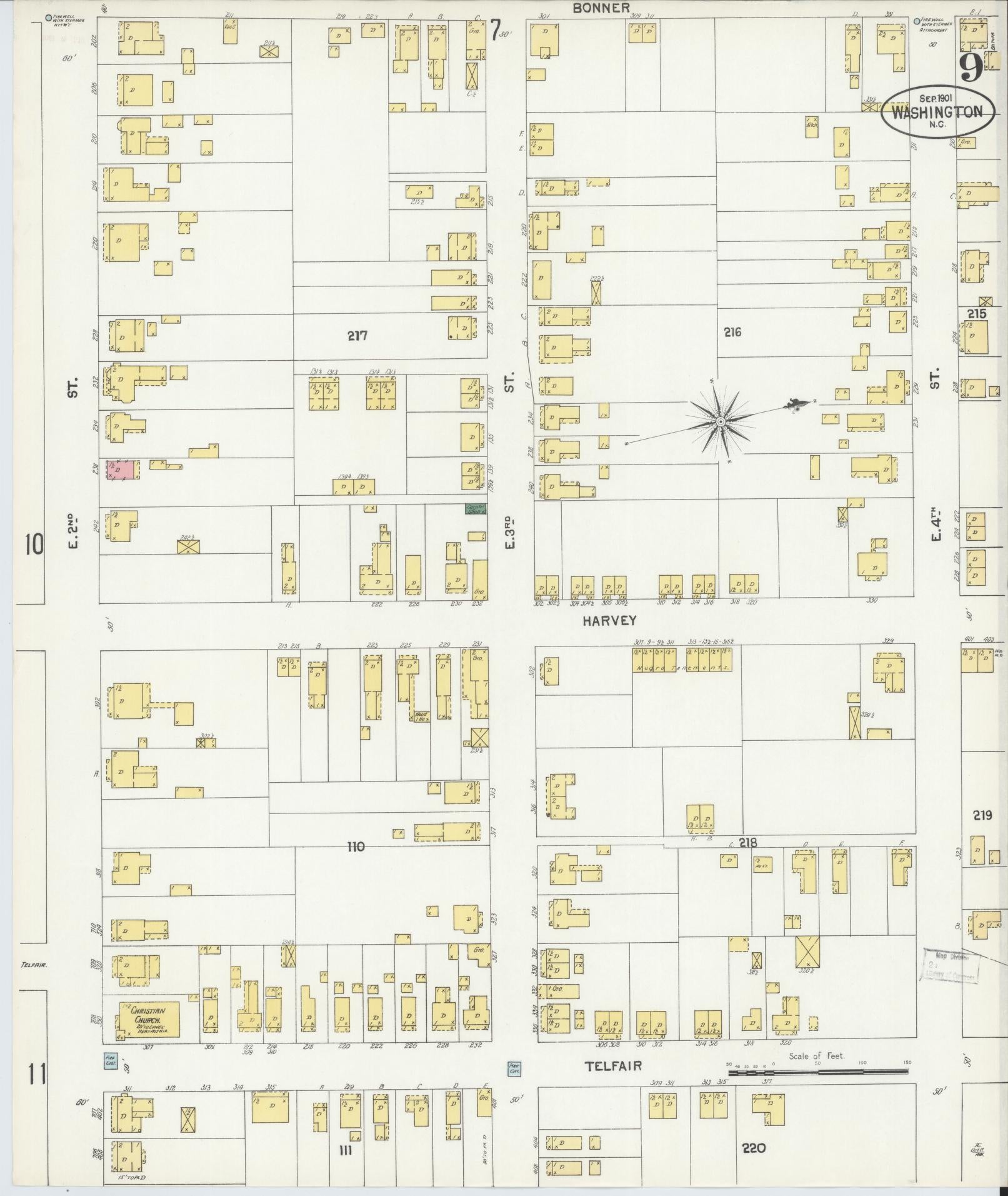 Sanborn Fire Insurance Map from Washington, Beaufort County, North Carolina (1901), Sheet #0009 - Historic Sanborn Fire Insurance Map Print, vintage old map wall art, antique decor, genealogy gift, Washington Washington map