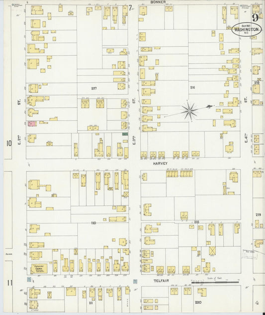 Sanborn Fire Insurance Map from Washington, Beaufort County, North Carolina (1901), Sheet #0009 - Historic Sanborn Fire Insurance Map Print, vintage old map wall art, antique decor, genealogy gift, Washington Washington map