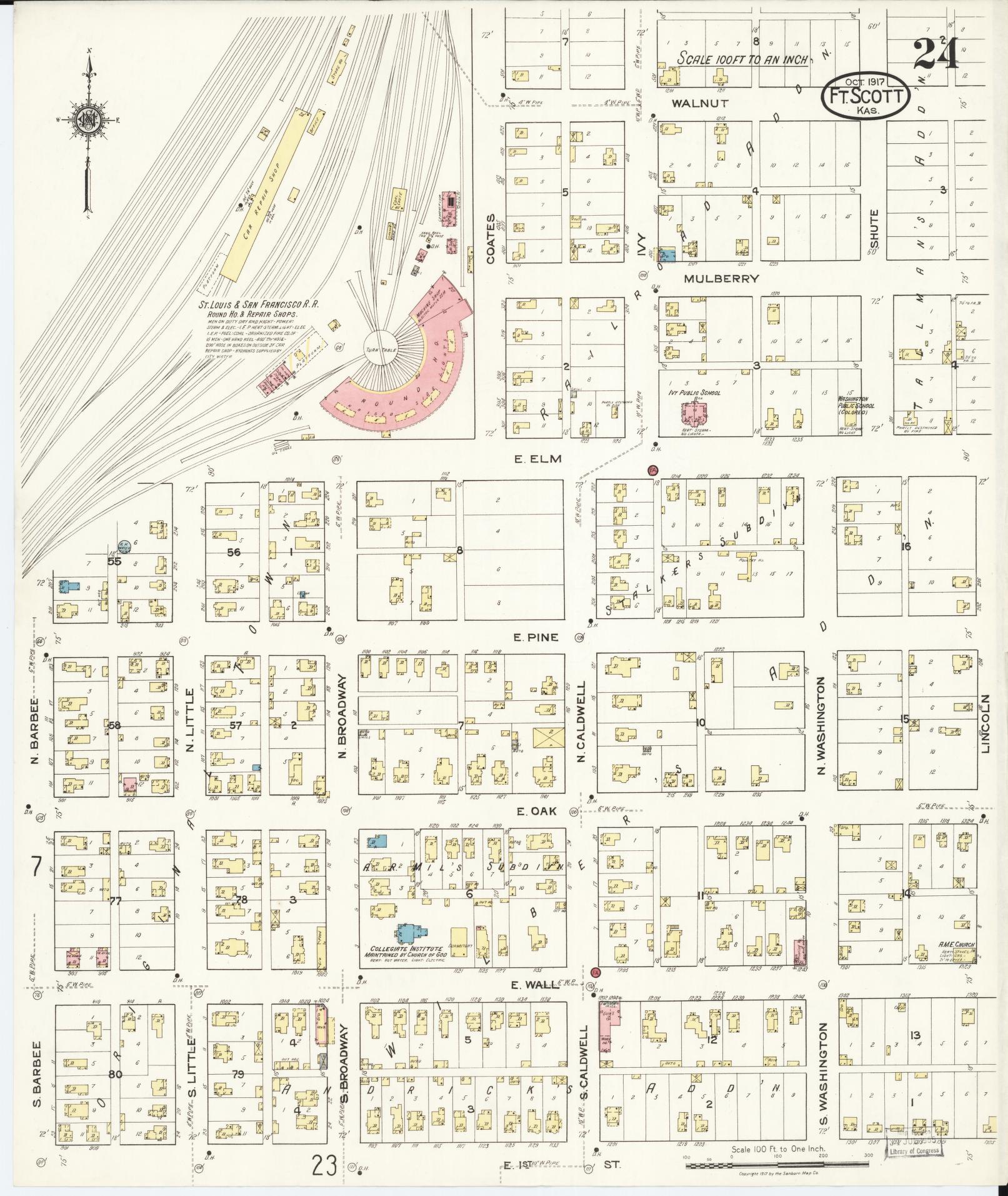 Sanborn Fire Insurance Map from Fort Scott, Bourbon County, Kansas (1917), Sheet #0024 - Complete Map Set gallery image, historic Sanborn map, vintage wall art, Kansas Kansas