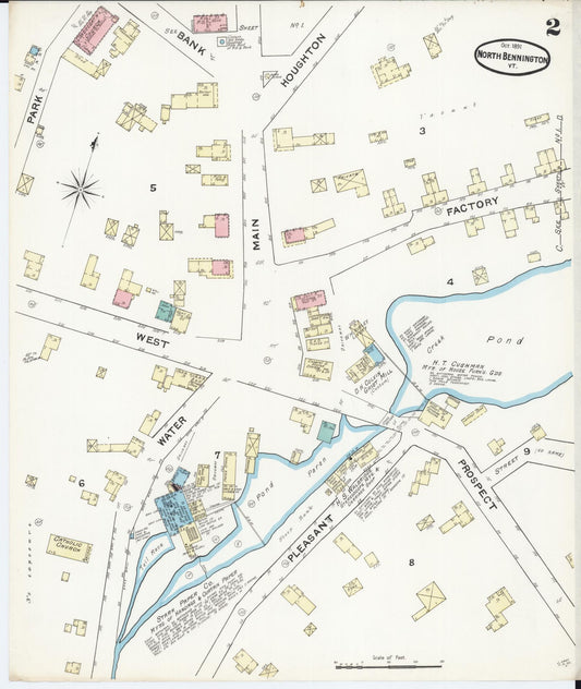 Sanborn Fire Insurance Map from North Bennington, Bennington County, Vermont (1891), Sheet #0002 - Historic Sanborn Fire Insurance Map Print, vintage old map wall art, antique decor, genealogy gift, Vermont Vermont map