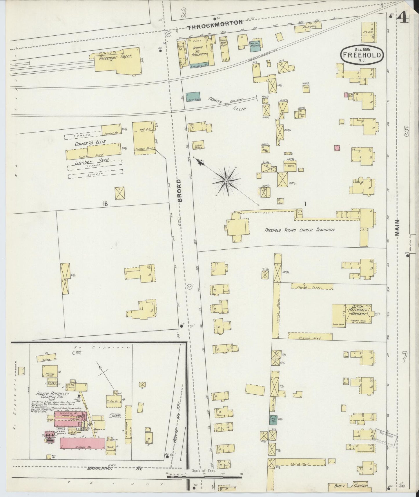 Sanborn Fire Insurance Map from Freehold, Monmouth County, New Jersey (1895), Sheet #0004 - Historic Sanborn Fire Insurance Map Print, vintage old map wall art, antique decor, genealogy gift, New Jersey New Jersey map
