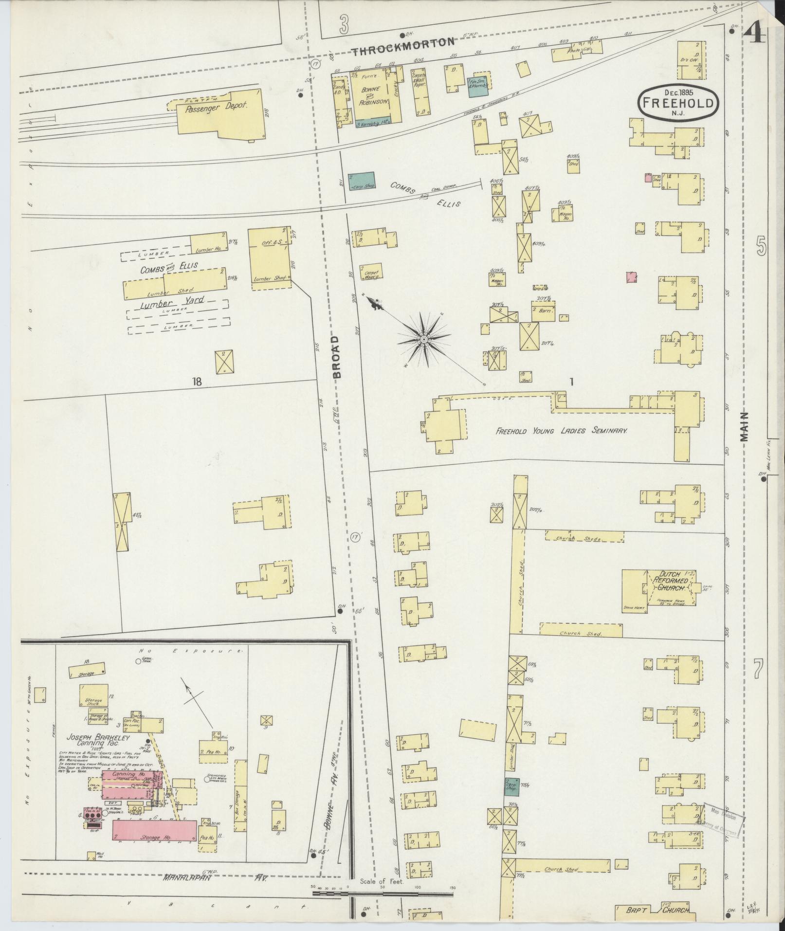 Sanborn Fire Insurance Map from Freehold, Monmouth County, New Jersey (1895), Sheet #0004 - Historic Sanborn Fire Insurance Map Print, vintage old map wall art, antique decor, genealogy gift, New Jersey New Jersey map