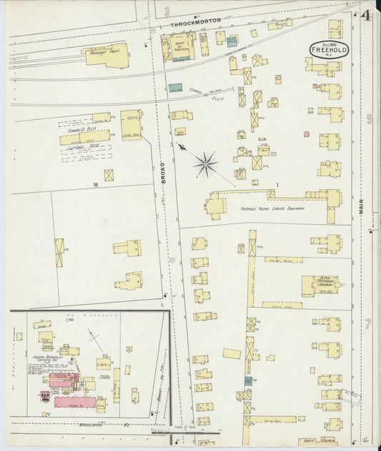 Sanborn Fire Insurance Map from Freehold, Monmouth County, New Jersey (1895), Sheet #0004 - Historic Sanborn Fire Insurance Map Print, vintage old map wall art, antique decor, genealogy gift, New Jersey New Jersey map